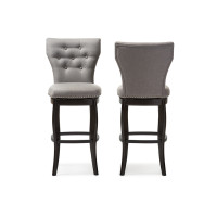 Baxton Studio BBT5222-Grey Leonice and Contemporary Grey Fabric Button-tufted 29-Inch Swivel Bar Stool Set of 2